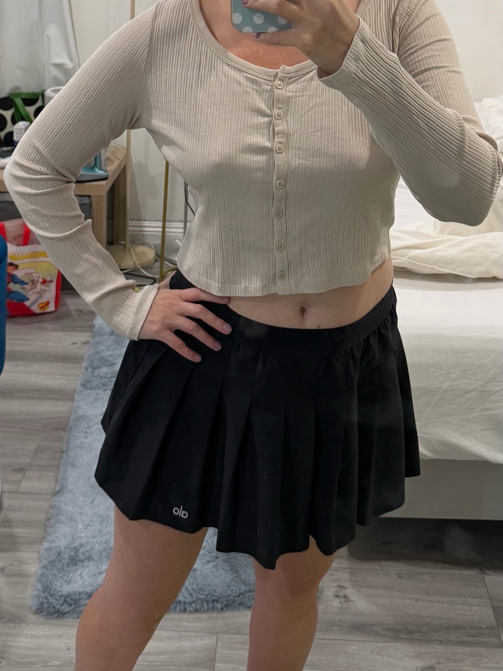 ASOS Cream Ribbed Button Crop Top - Picture 2 of 3